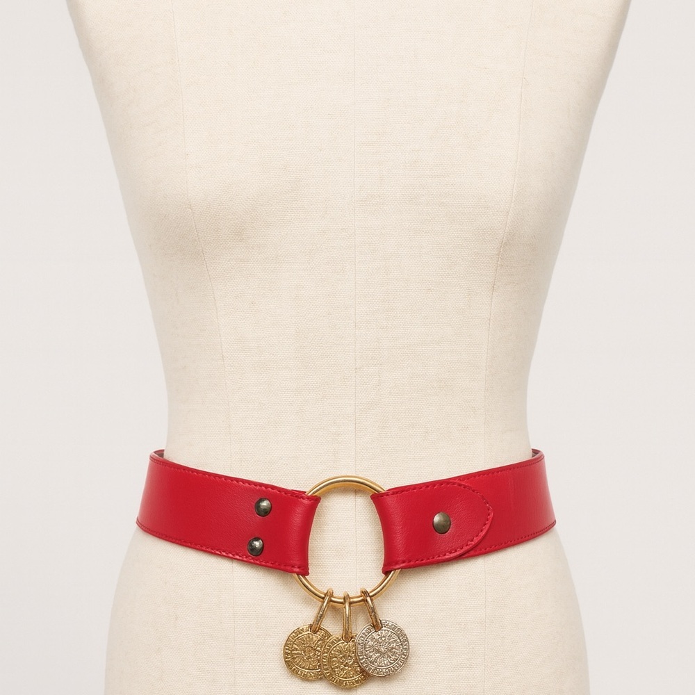 Adrienne Vittadini Red Belt with Gold Details